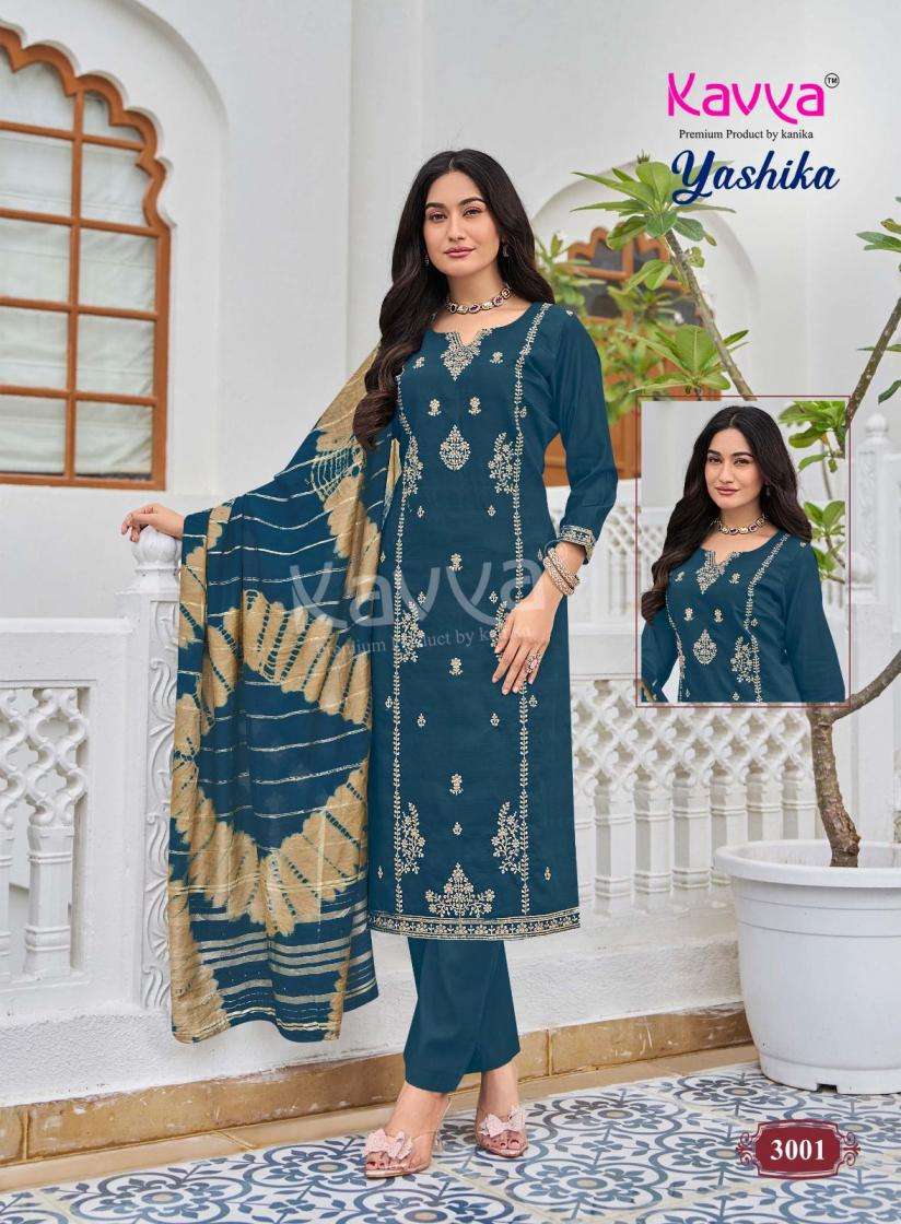 YASHIKA VOL-3 SERIES 3001 TO 3010 BY KAVYA DESIGNER PRINTED AND WORK VATICAN KURTI WITH BOTTOM AND DUPATTA ARE AVAILABLE AT WHOLESALE PRICE