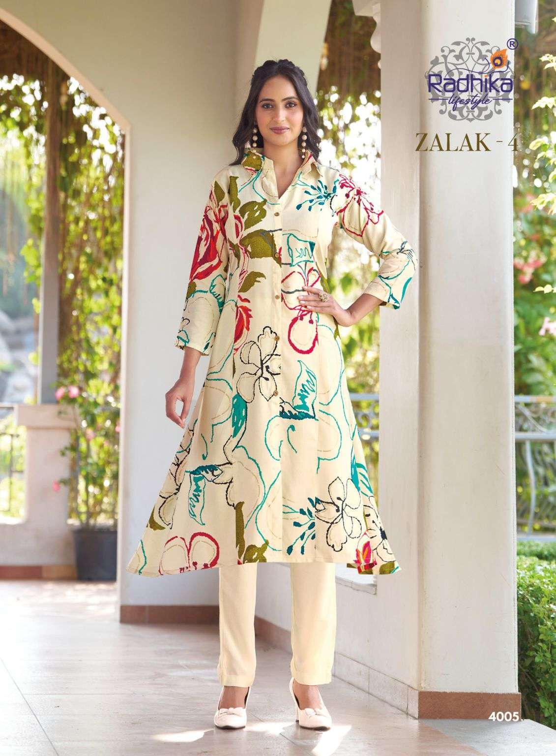 ZALAK VOL-4 SERIES 4001 TO 4008 BY RADHIKA LIFESTYLE DESIGNER DISCHARGE PRINTED RAYON KURTI WITH BOTTOM ARE AVAILABLE AT WHOLESALE PRICE