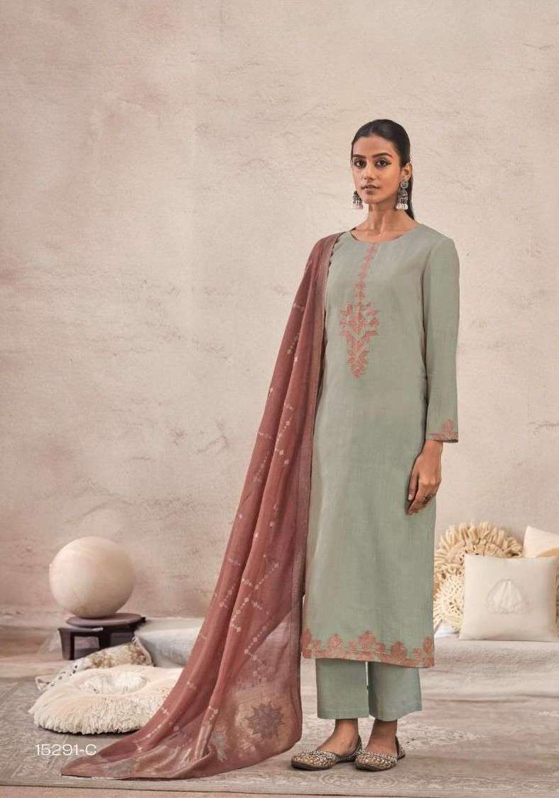 ZAROKHA SERIES 15291 BY OMTEX DESIGNER PRINTED AND WORK CHANDERI SILK SUITS ARE AVAILABLE AT WHOLESALE PRICE