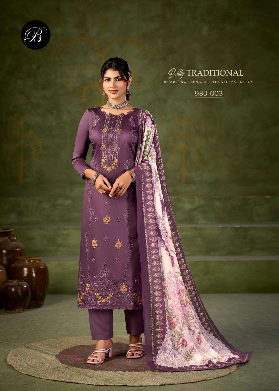 ZARQASH VOL-18 SERIES 980 BY BELLIZA DESIGNER EMBROIDERY WORK HEAVY ZAM SUITS ARE AVAILABLE AT WHOLESALE PRICE