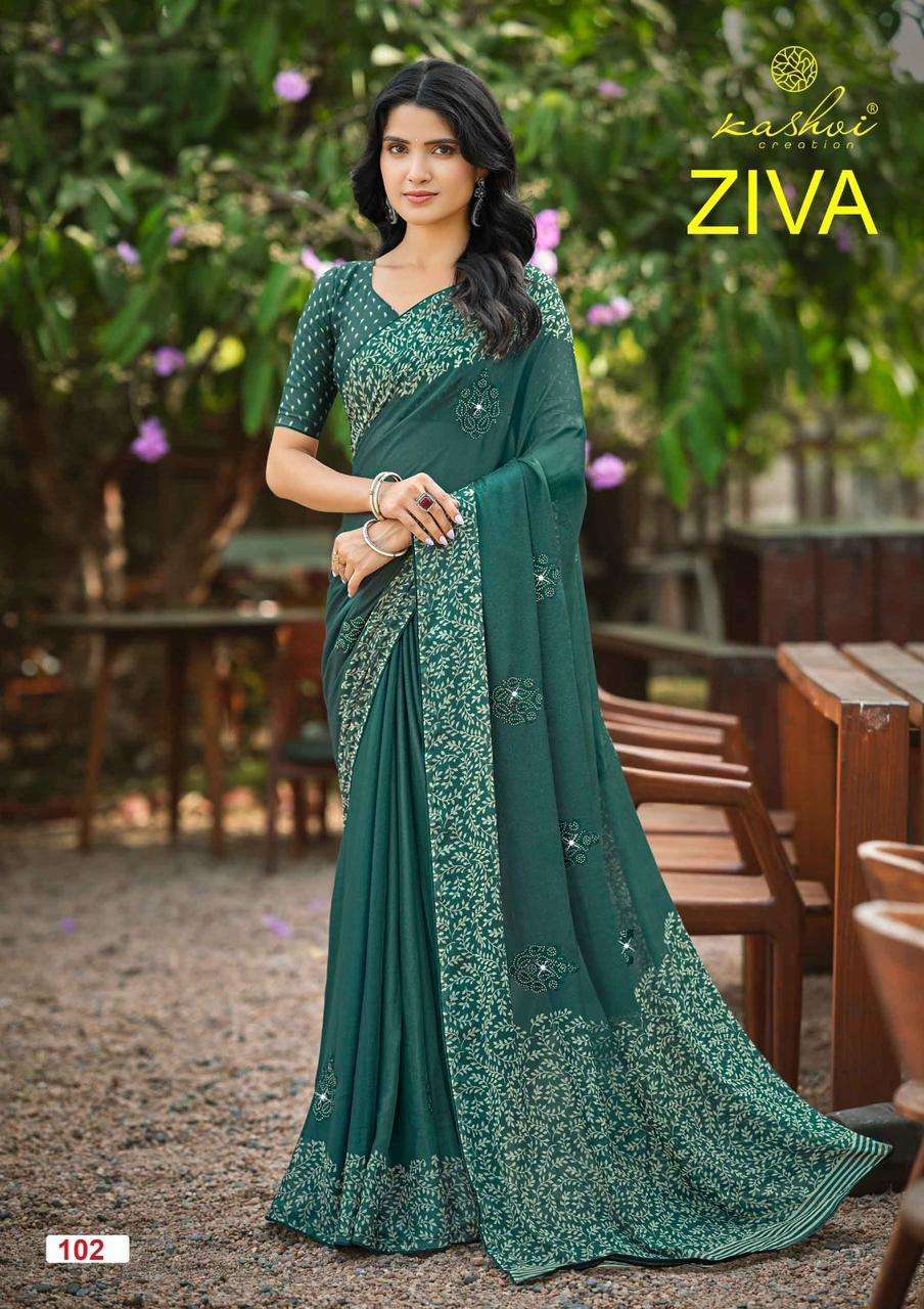ZIVA VOL-1 SERIES 101 TO 108 SAREE BY KASHVI DESIGNER EMBROIDERY AND SWAROSKI WORK STAR GEORGETTE SAREES ARE AVAILABLE AT WHOLESALE PRICE