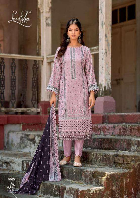 ZUBIA SERIES 1001 TO 1006 BY LEVISHA DESIGNER PRINTED AND WORK CAMBRIC LAWN COTTON SUITS ARE AVAILABLE AT WHOLESALE PRICE