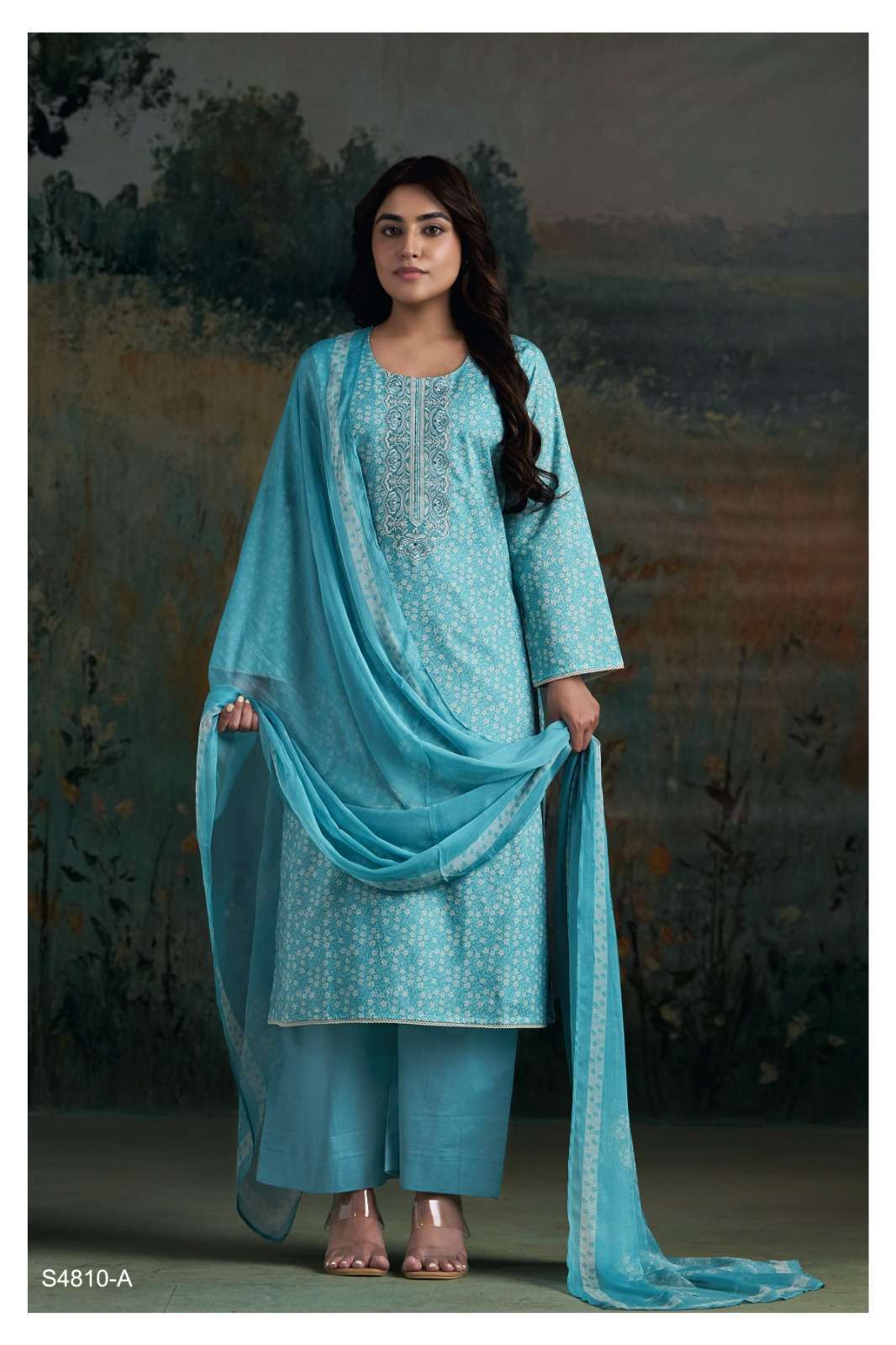 AADILA SERIES 4810 BY GANGA DESIGNER PRINTED AND EMBROIDERY WORK COTTON SUITS ARE AVAILABLE AT WHOLESALE PRICE 