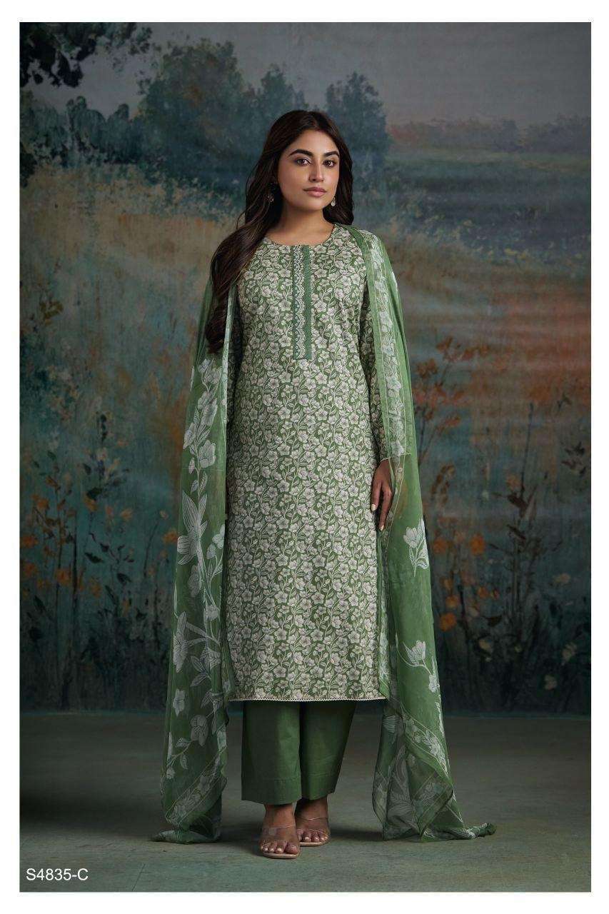 AADITRI SERIES 4835 BY GANGA DESIGNER PRINTED AND EMBROIDERY WORK COTTON SUITS ARE AVAILABLE AT WHOLESALE PRICE