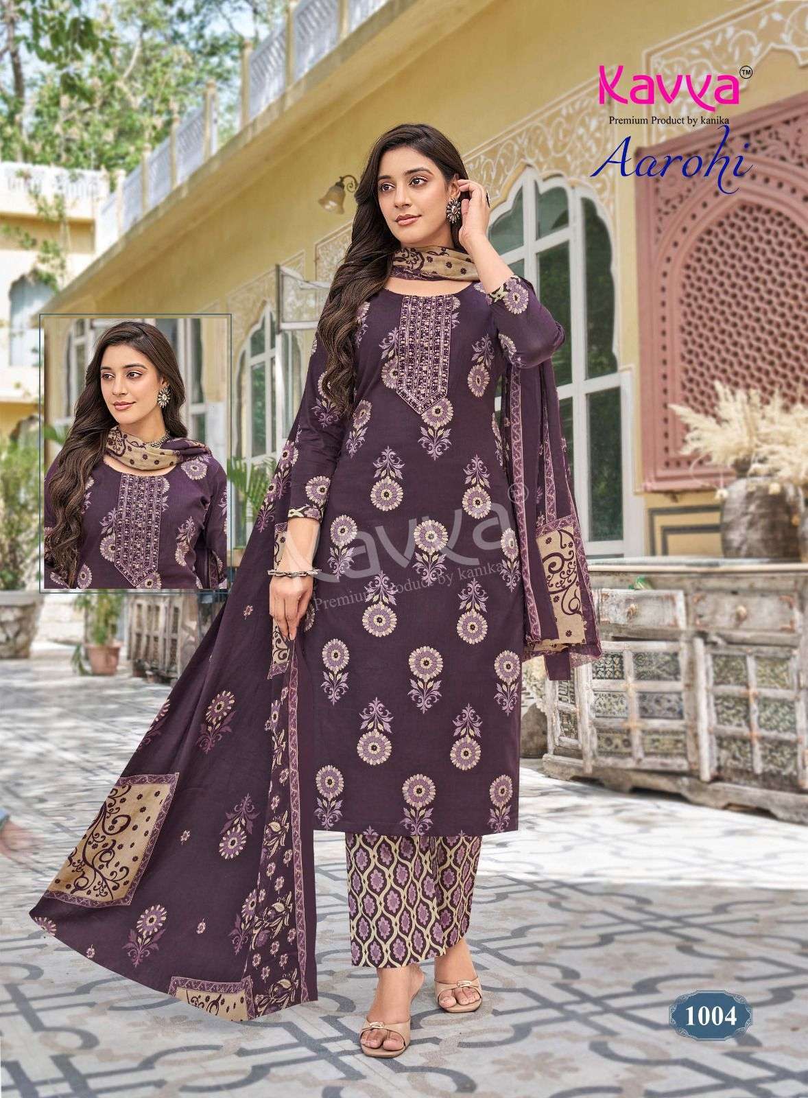 AAROHI VOL-1 SERIES 1001 TO 1010 BY KAVYA DESIGNER PRINTED AND EMBROIDERY WORK DHABU COTTON KURTI WITH BOTTOM AND DUPATTA ARE AVAILABLE AT WHOLESALE PRICE