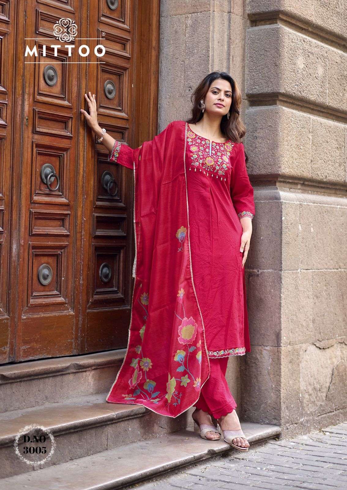 AARZOO SERIES 3001 TO 3006 BY MITTO DESIGNER THREAD AND HAND WORK VISCOSE WEAVING KURTI WITH BOTTOM AND DUPATTA ARE AVAILABLE AT WHOLESALE PRICE