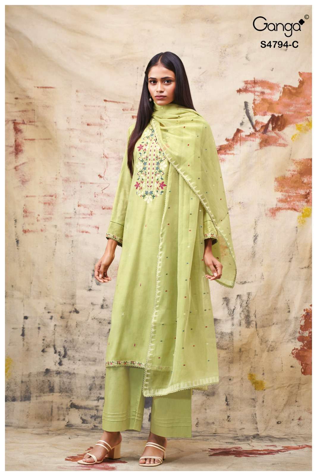 AISYA SERIES 4794 BY GANGA DESIGNER EMBROIDERY WORK BEMBERG MUL SUITS ARE AVAILABLE AT WHOLESALE PRICE