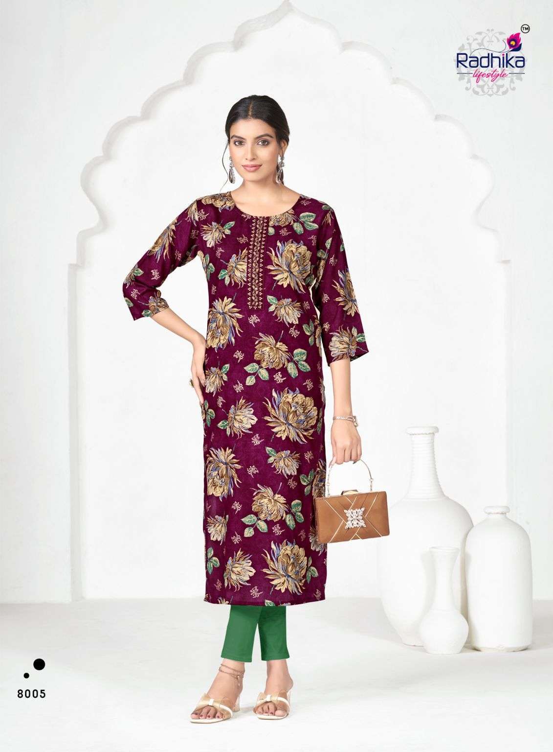 ALISHA VOL-8 SERIES 8001 TO 8009 KURTI BY RADHIKA LIFESTYLE DESIGNER PRINTED RAYON KURTIS ARE AVAILABLE AT WHOLESALE PRICE