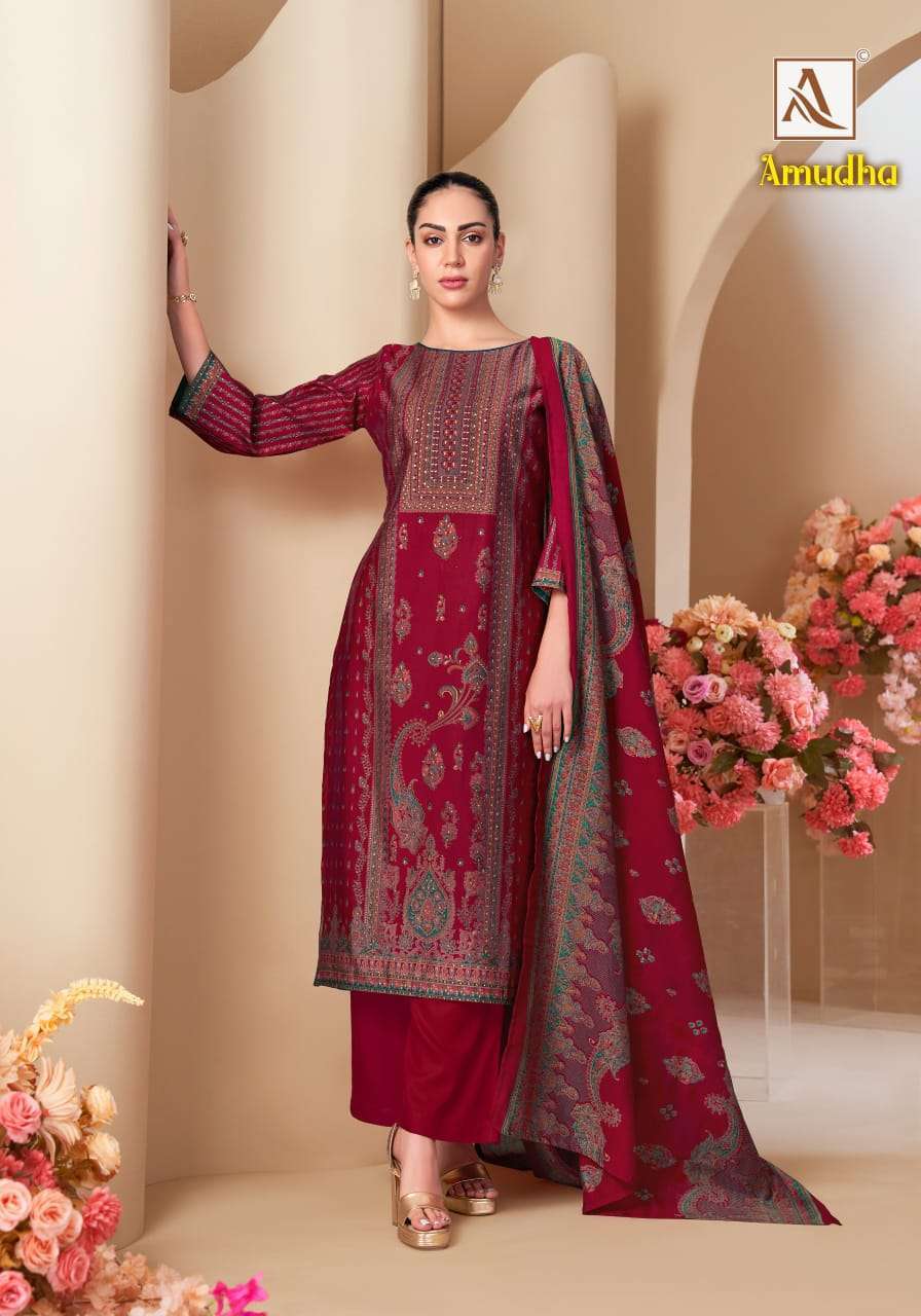 AMUDHA SERIES 3013 BY ALOK SUITS DESIGNER DISCHARGE PRINTED AND HAND WORK MODAL SUITS ARE AVAILABLE AT WHOLESALE PRICE 