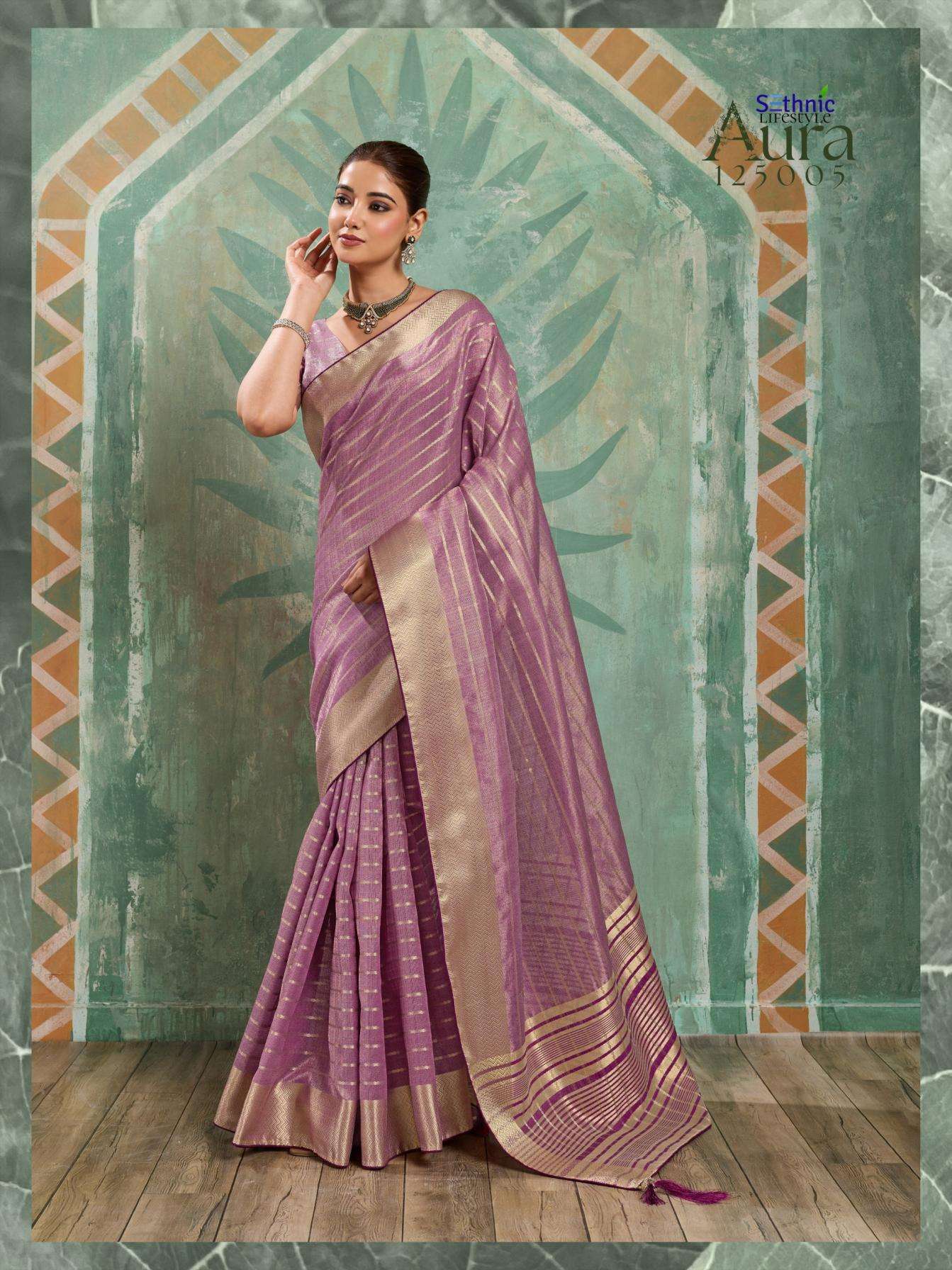 AURA BLOOM SERIES 125001 TO 125005 SAREE BY SETHNIC DESIGNER COTTON TISSUE SAREE ARE AVAILABLE AT WHOLESALE PRICE
