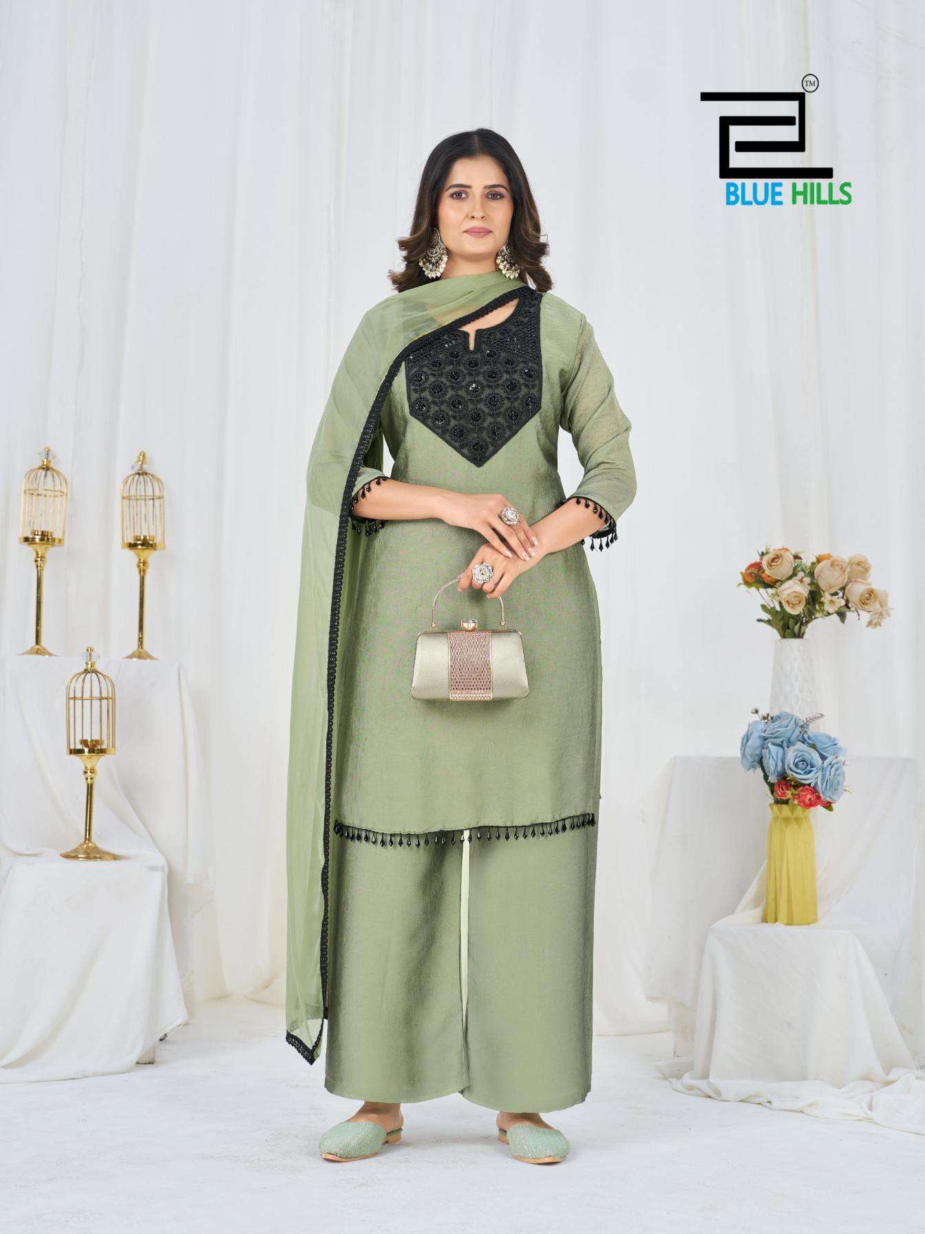 AVANTIKA SERIES 5359 TO 5362 BY BLUE HILLS DESIGNER WORK RANGOLI TOP WITH PLAZZO AND DUPATTA ARE AVAILABLE AT WHOLESALE PRICE
