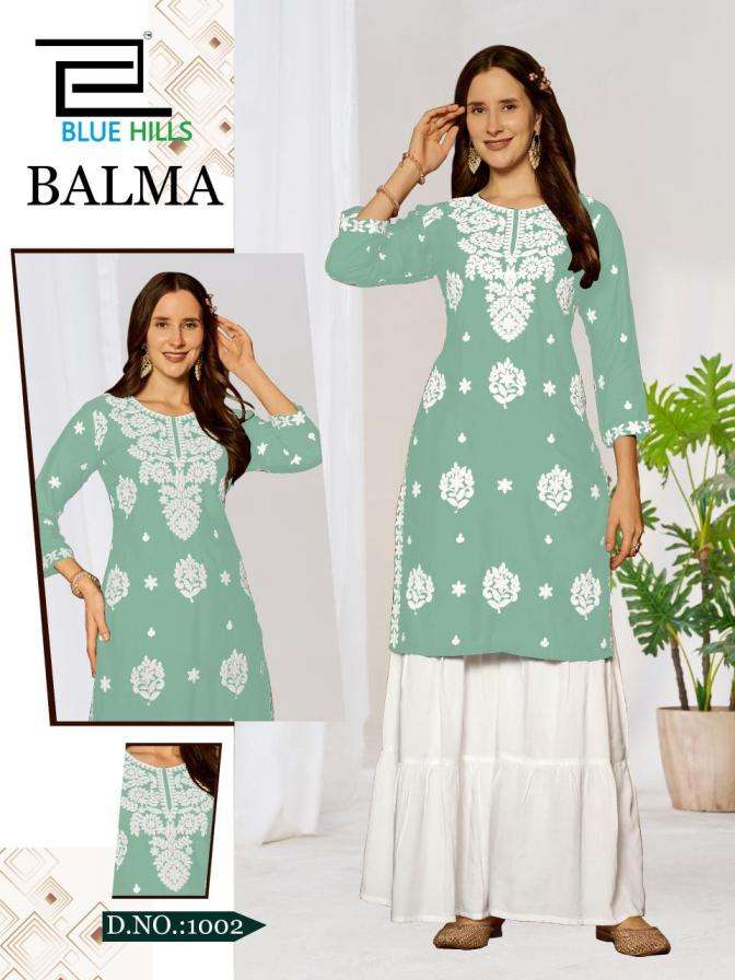 BALMA SERIES 1001 TO 1004 BY BLUE HILLS DESIGNER WHITE THREAD WORK RAYON TOP WITH SHARARA BOTTOM ARE AVAILABLE AT WHOLESALE PRICE 