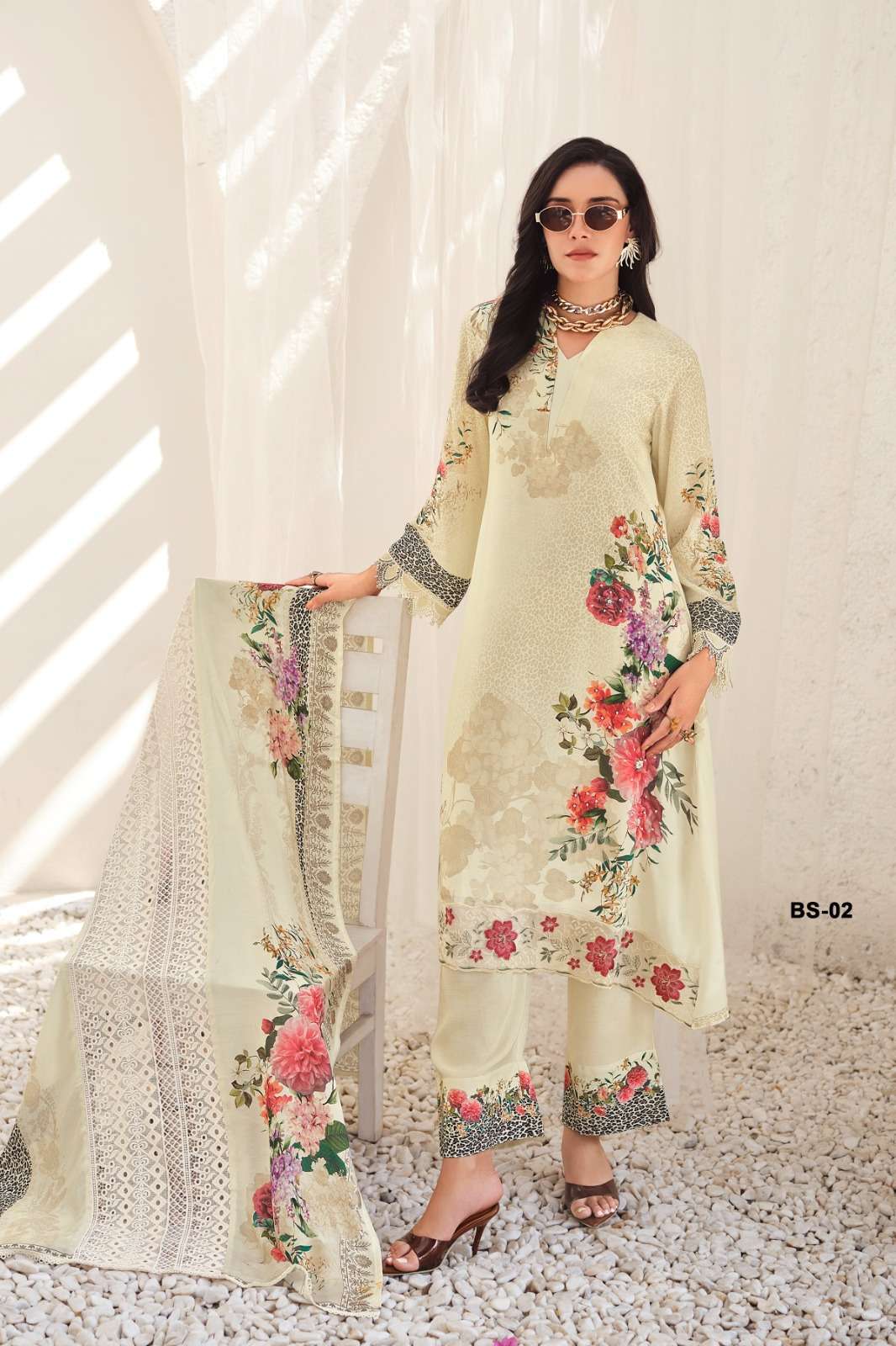 BEAUTIFUL SOUL SERIES 01 TO 02 BY VARSHA DESIGNER DIGITAL PRINTED AND THREAD HAND WORK VISCOSE MUSLIN SUITS ARE AVAILABLE AT WHOLESALE PRICE