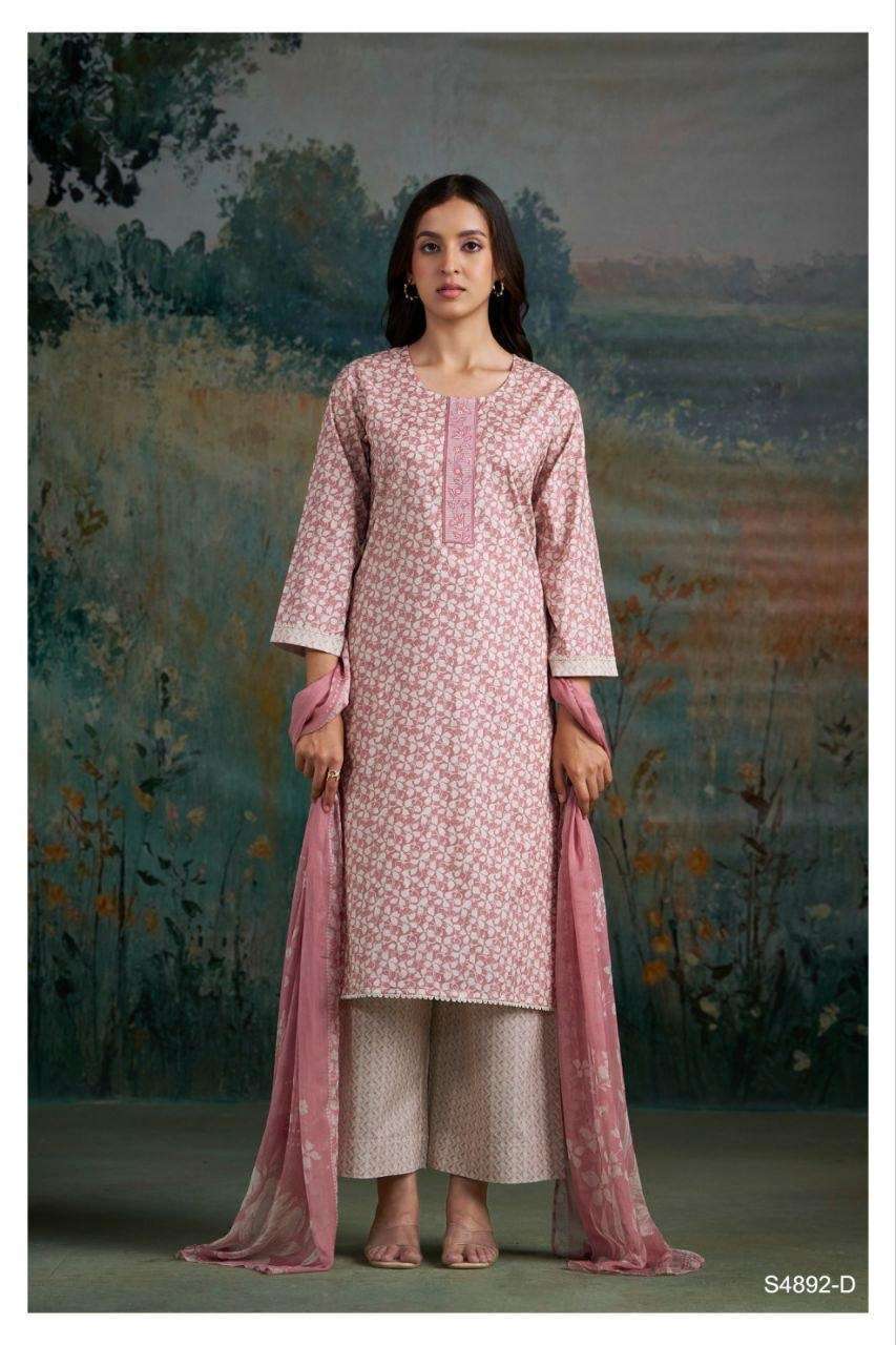 CAHANA SERIES 4892 BY GANGA DESIGNER PRINTED AND EMBROIDERY WORK COTTON SUITS ARE AVAILABLE AT WHOLESALE PRICE