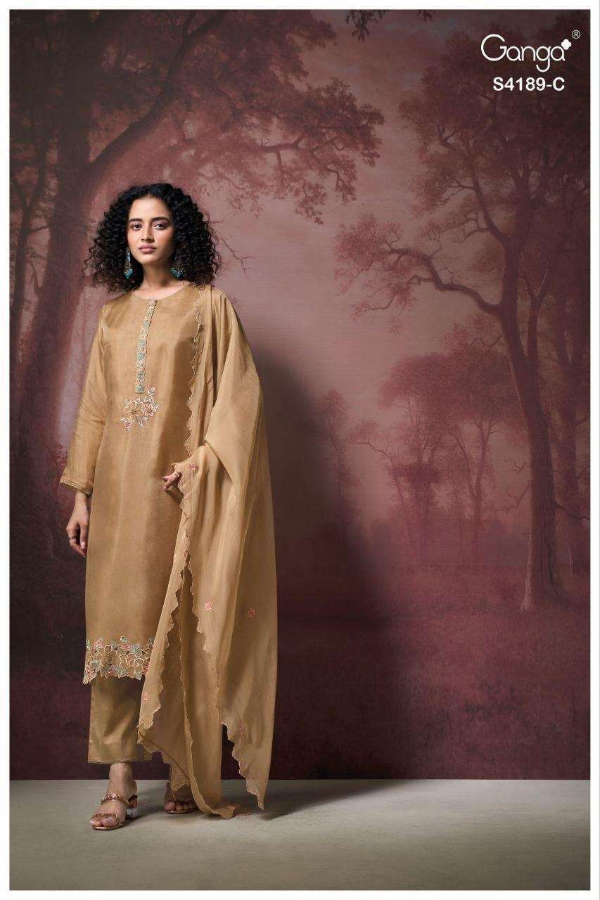 CAYSA SERIES 4189 BY GANGA DESIGNER EMBROIDERY AND HAND WORK BEMBERG SILK SUITS ARE AVAILABLE AT WHOLESALE PRICE