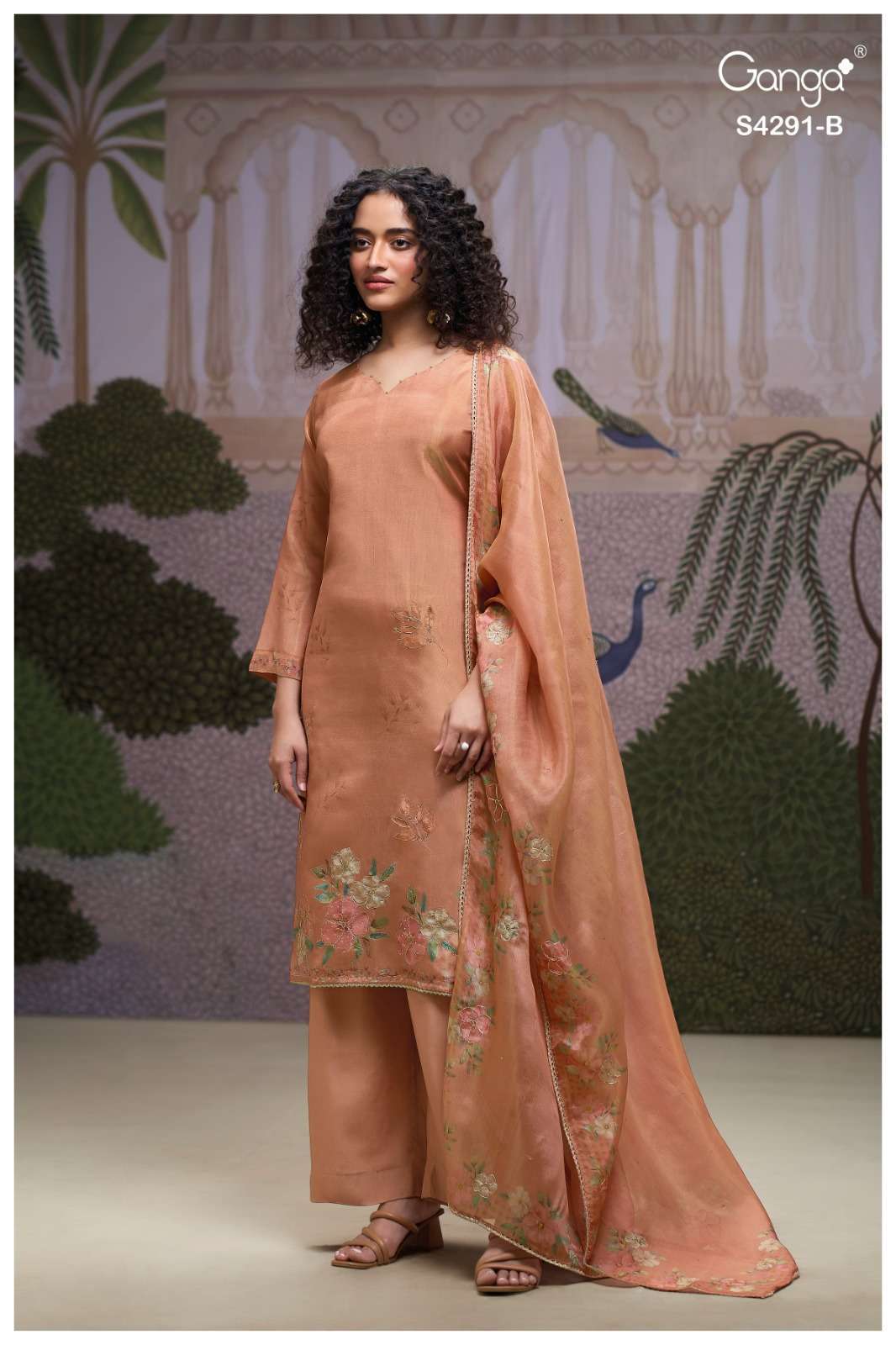 CLARAE SERIES 4291 BY GANGA DESIGNER PRINTED WITH HAND EMBROIDERY AND HAND WORK BEMBERG SILK JACQUARD SUITS ARE AVAILABLE AT WHOLESALE PRICE