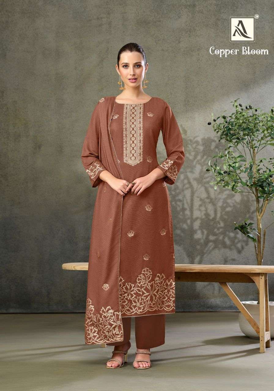 COPPER BLOOM SERIES 2247 BY ALOK SUITS DESIGNER HAND WORK LINEN JACQUARD SUITS ARE AVAILABLE AT WHOLESALE PRICE