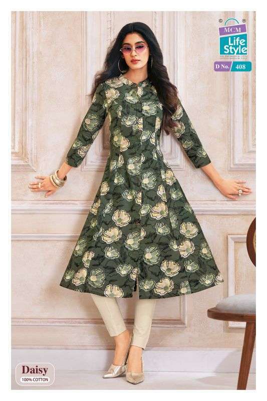 DAISY VOL-4 SERIES 405 TO 414 KURTI BY MCM DESIGNER PRINTED COTTON KURTIS ARE AVAILABLE AT WHOLESALE PRICE