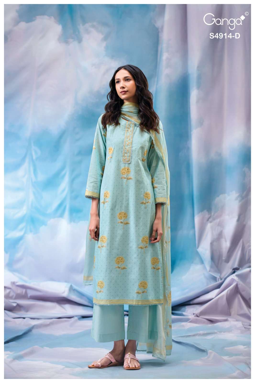 DAZIA SERIES 4914 BY GANGA DESIGNER PRINTED WITH EMBROIDERY AND SCHIFFLI EMBROIDERY WORK COTTON SUITS ARE AVAILABLE AT WHOLESALE PRICE