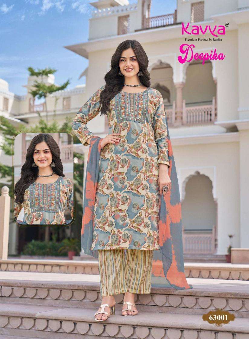 DEEPIKA VOL-63 SERIES 63001 TO 63010 BY KAVYA DESIGNER PRINTED AND WORK CAPSULE KURTI WITH BOTTOM AND DUPATTA ARE AVAILABLE AT WHOLESALE PRICE