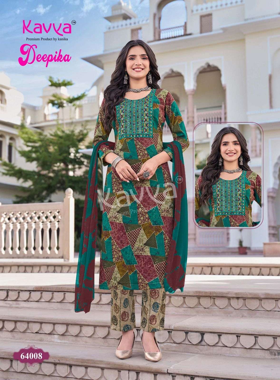 DEEPIKA VOL-64 SERIES 64001 TO 64010 BY KAVYA DESIGNER PRINTED AND WORK CAPSULE KURTI WITH BOTTOM AND DUPATTA ARE AVAILABLE AT WHOLESALE PRICE
