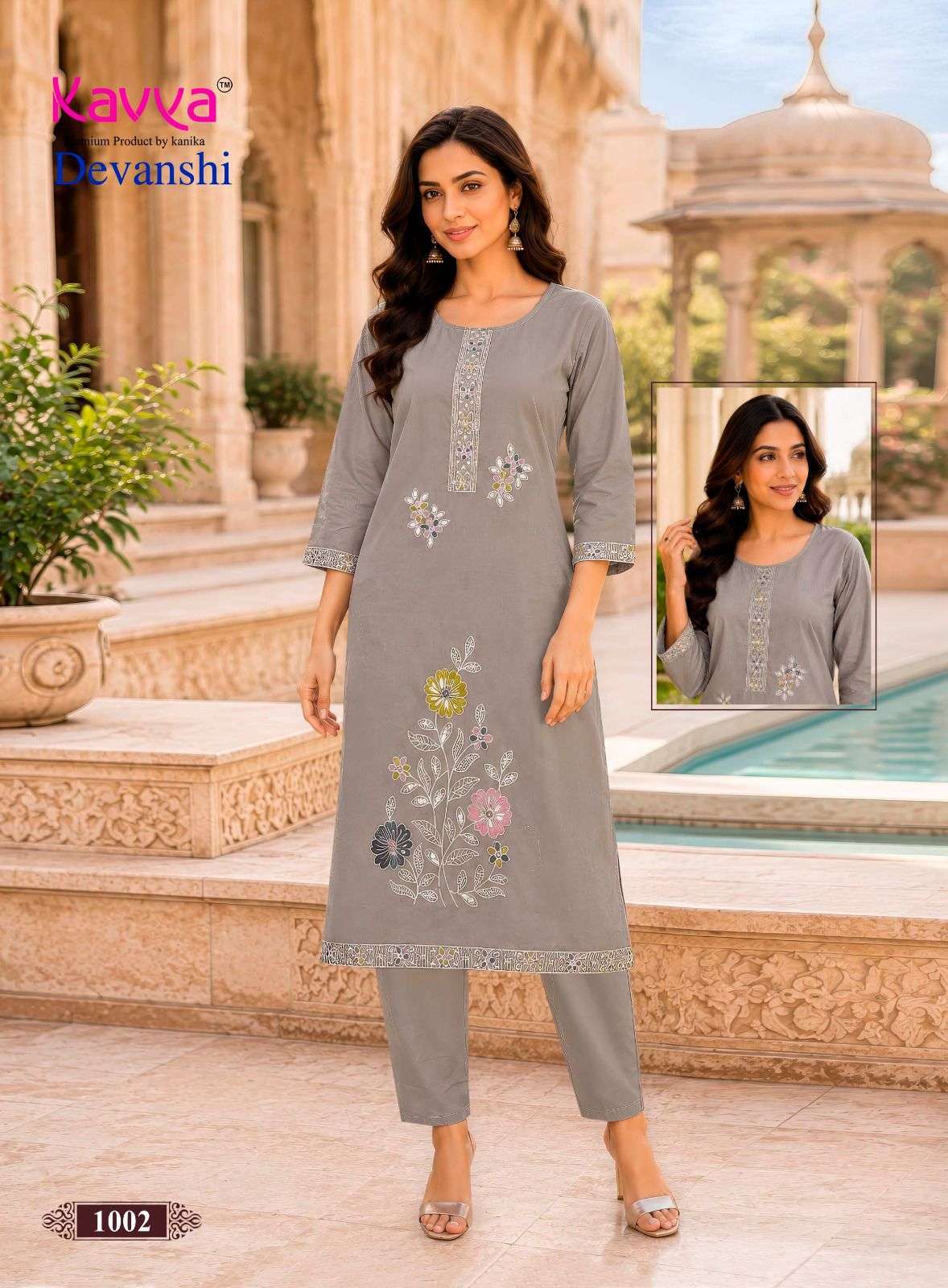 DEVANSHI VOL-1 SERIES 1001 TO 1010 BY KAVYA DESIGNER EMBROIDERY WORK DHABU COTTON KURTI WITH PANT ARE AVAILABLE AT WHOLESALE PRICE 