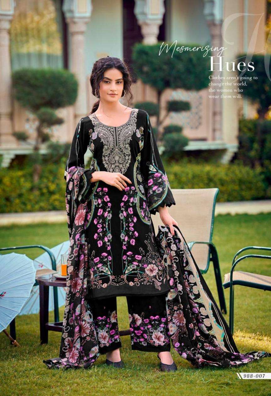 DILSHAD VOL-6 SERIES 988 BY BELLIZA DESIGNER PRINTED AND WORK VISCOSE RAYON SUITS ARE AVAILABLE AT WHOLESALE PRICE