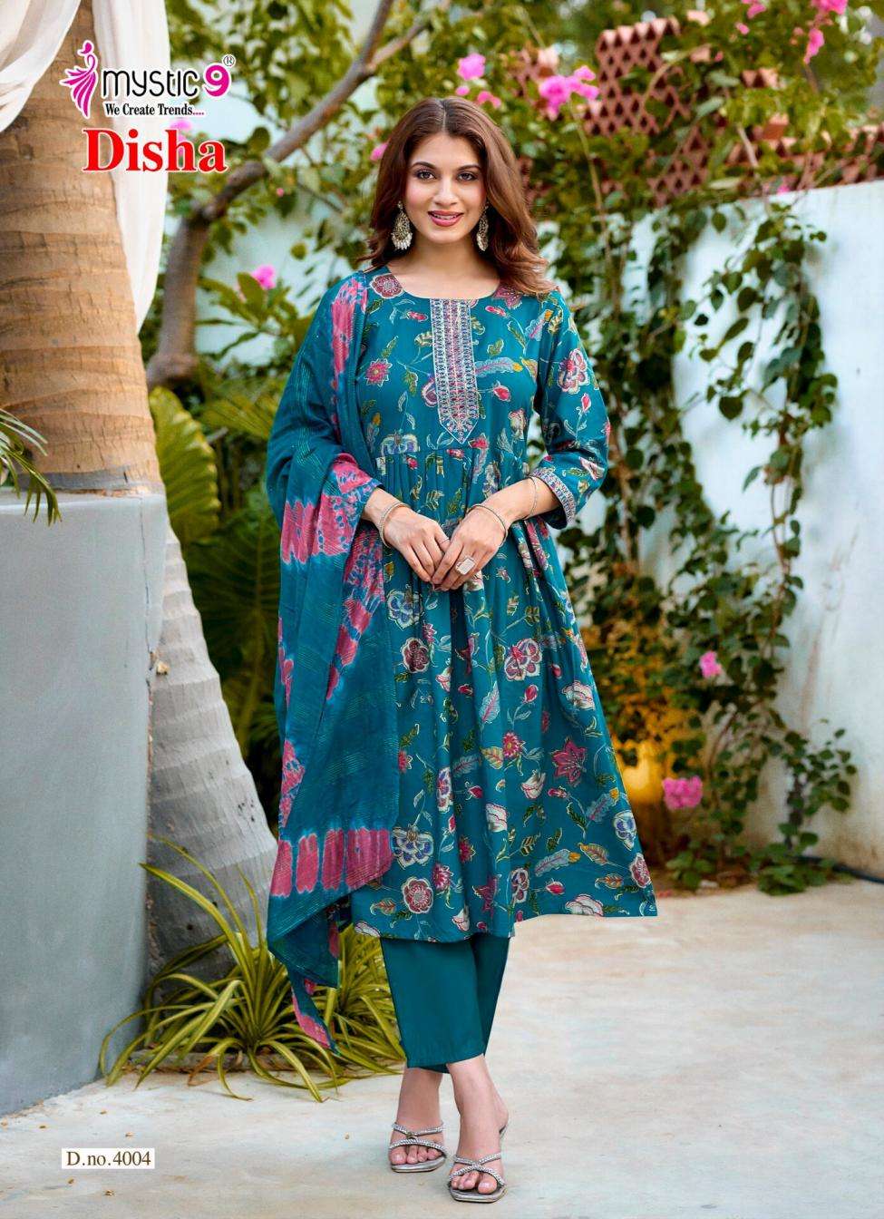 DISHA VOL-4 SERIES 4001 TO 4008 BY MYSTIC 9 DESIGNER FOIL PRINTED AND EMBROIDERY WORK VATICAN KURTI WITH BOTTOM AND DUPATTA ARE AVAILABLE AT WHOLESALE PRICE