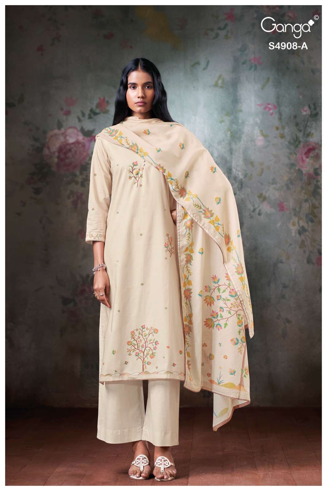 ELYNDRIA SERIES 4908 BY GANGA DESIGNER PRINTED WITH HAND WORK AND HAND EMBROIDERY SUIT ARE AVAILABLE AT WHOLESALE PRICE