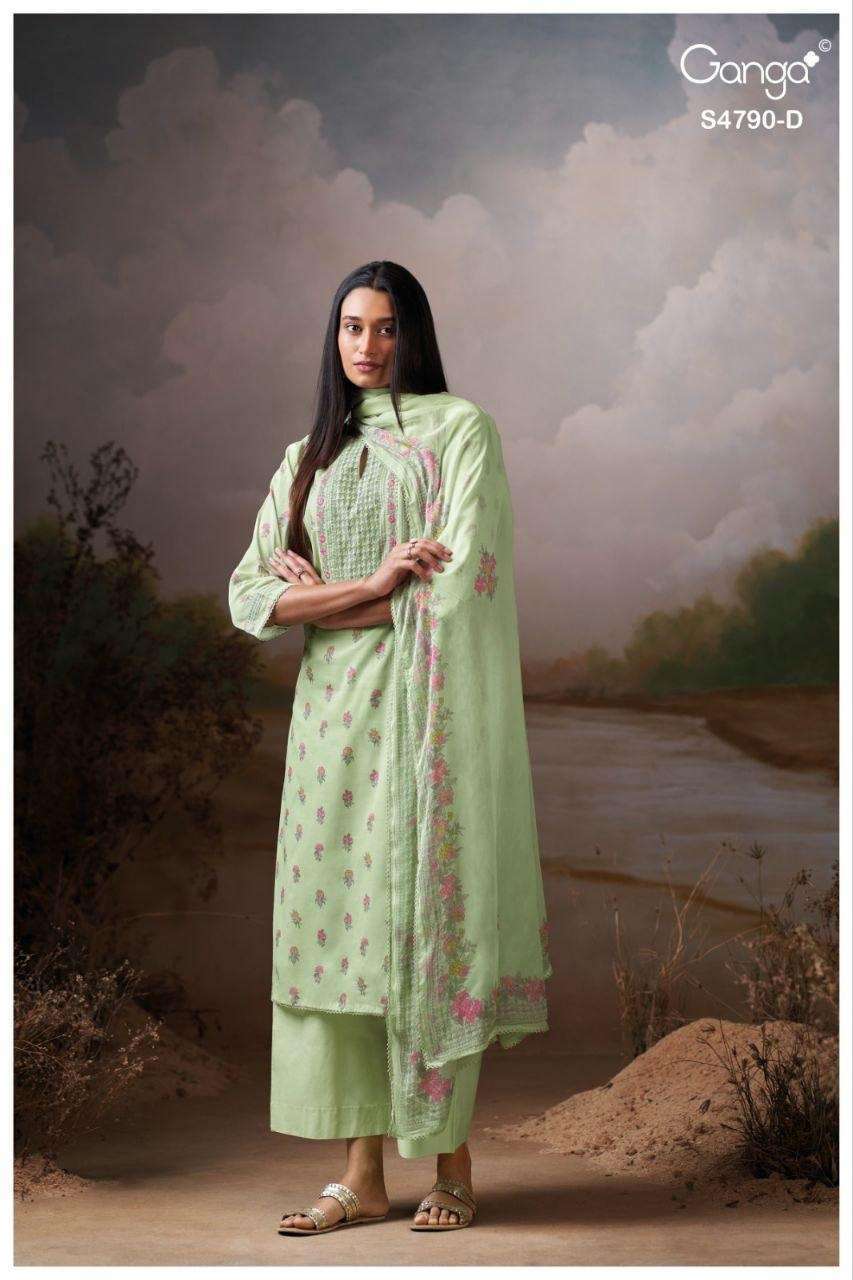 ESHMITA SERIES 4790 BY GANGA DESIGNER EMBROIDERY AND SCHIFFLI EMBROIDERY WORK ORGANDY MUL SUITS ARE AVAILABLE AT WHOLESALE PRICE