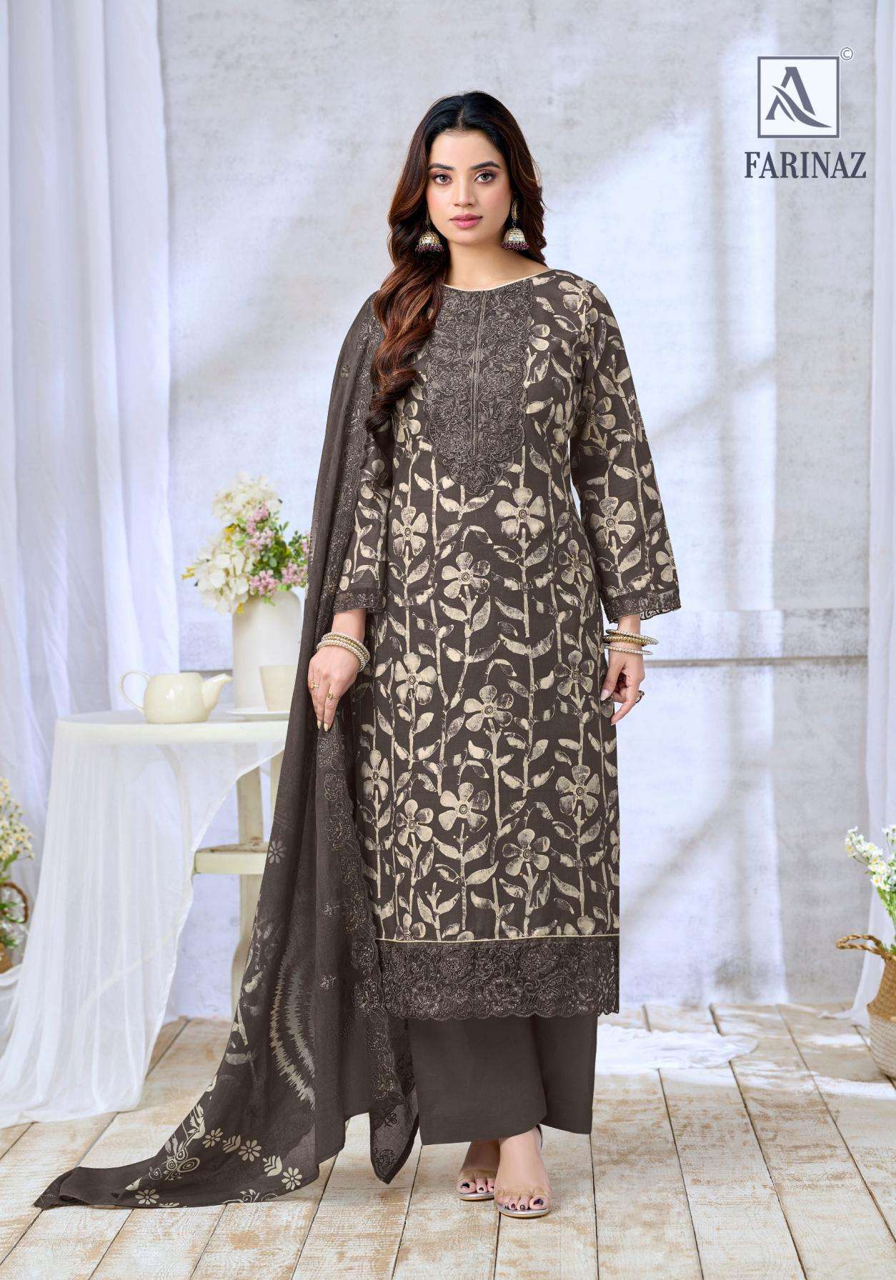 FARINAZ SERIES 2284 BY ALOK SUITS DESIGNER FOIL PRINT AND EMBROIDERY WORK CAMBRIC COTTON SUITS ARE AVAILABLE AT WHOLESALE PRICE