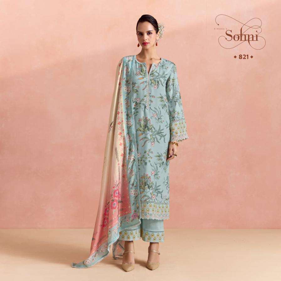 FERN SERIES 821 TO 824 BY SOHNI KIMORA DESIGNER DIGITAL PRINTED AND RESHAM EMBROIDERY WORK COTTON LAWN SUITS ARE AVAILABLE AT WHOLESALE PRICE