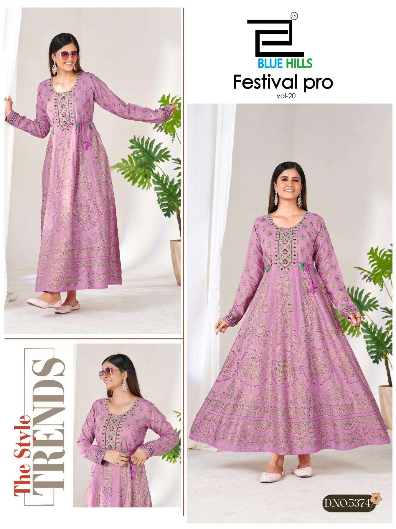 FESTIVAL PRO VOL-20 SERIES 5372 TO 5377 BY BLUE HILLS DESIGNER EMBROIDERY WORK RAYON ANARKALI GOWN ARE AVAILABLE AT WHOLESALE PRICE