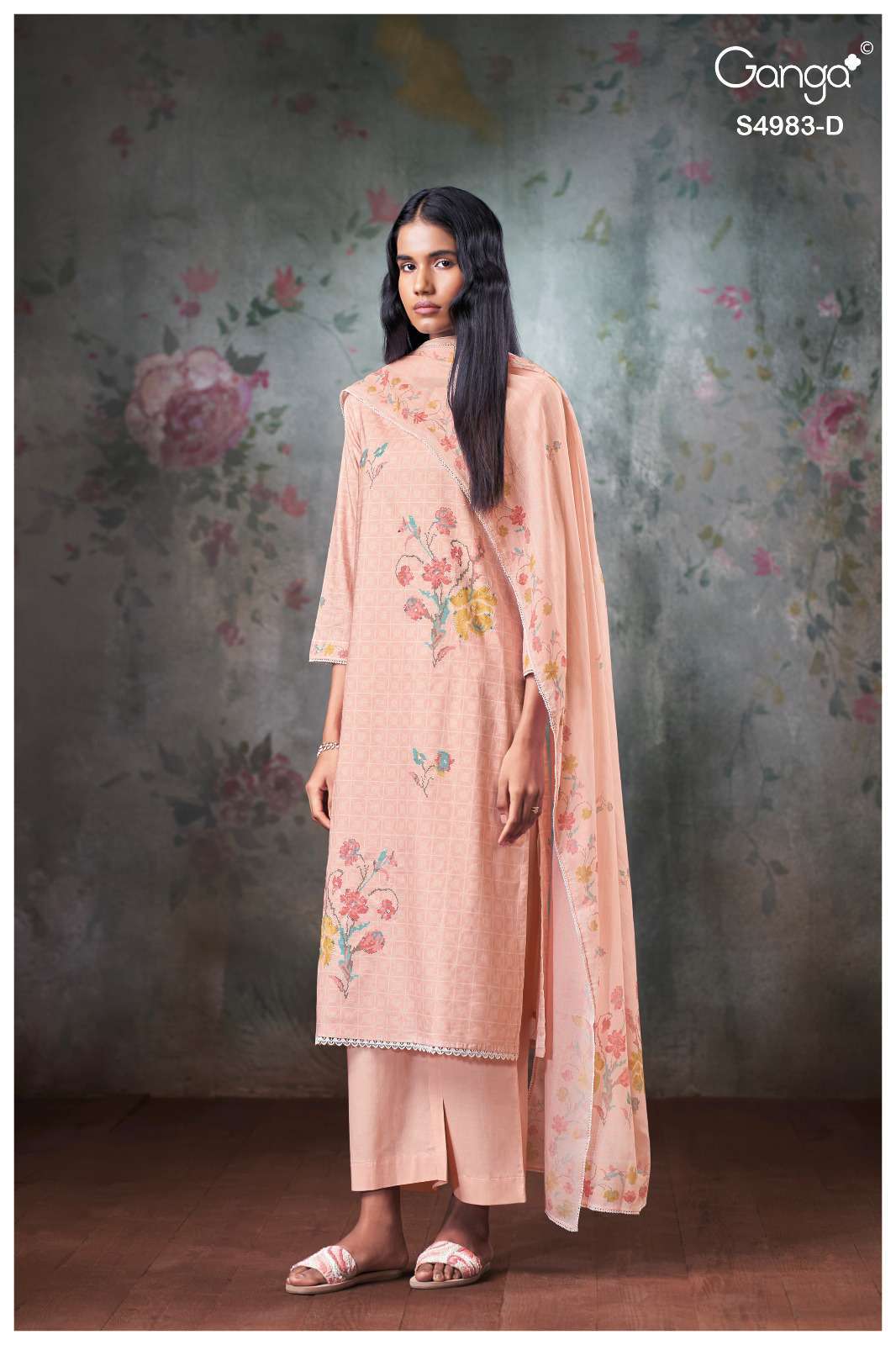 FOYARA SERIES 4983 BY GANGA DESIGNER PRINTED WITH HAND EMBROIDERY AND EMBROIDERY WORK COTTON SUITS ARE AVAILABLE AT WHOLESALE PRICE