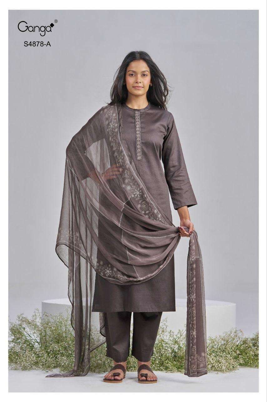 GAMINI SERIES 4878 BY GANGA DESIGNER WORK COTTON SATIN SUITS ARE AVAILABLE AT WHOLESALE PRICE