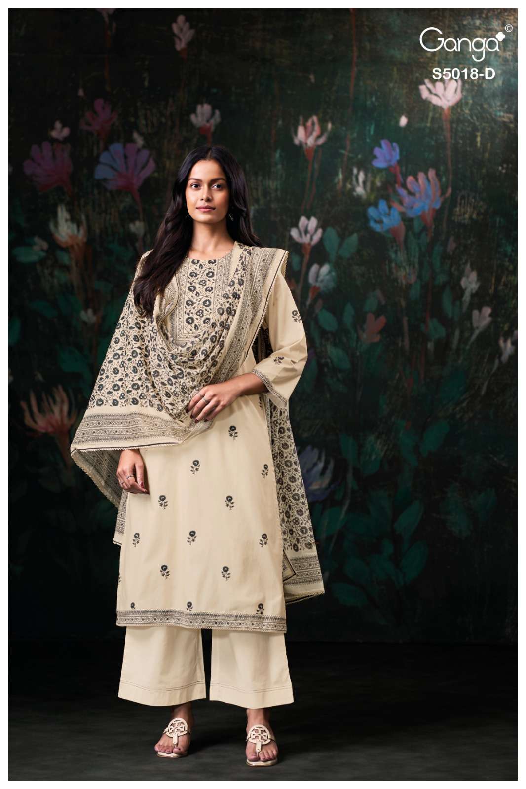 GRISHYA SERIES 5018 BY GANGA DESIGNER PRINTED AND HAND WORK COTTON SUITS ARE AVAILABLE AT WHOLESALE PRICE