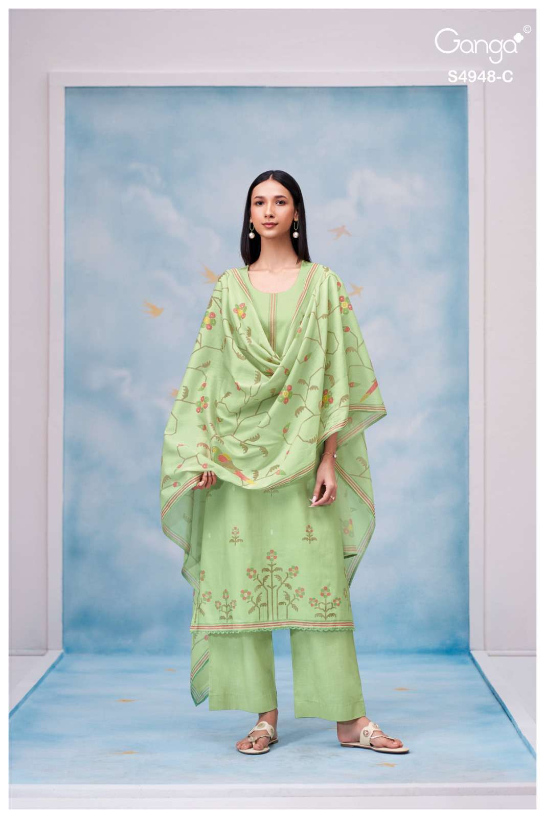 GRIXA SERIES 4948 BY GANGA DESIGNER PRINTED WITH EMBROIDERY AND HAND EMBROIDERY WORK COTTON SUITS ARE AVAILABLE AT WHOLESALE PRICE