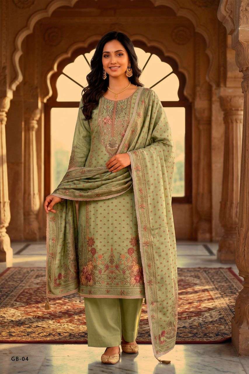 GUL BAGH SERIES 01 TO 04 BY VARSHA DESIGNER DIGITAL PRINTED AND HAND WORK VISCOSE SHIMMER SUITS ARE AVAILABLE AT WHOLESALE PRICE 