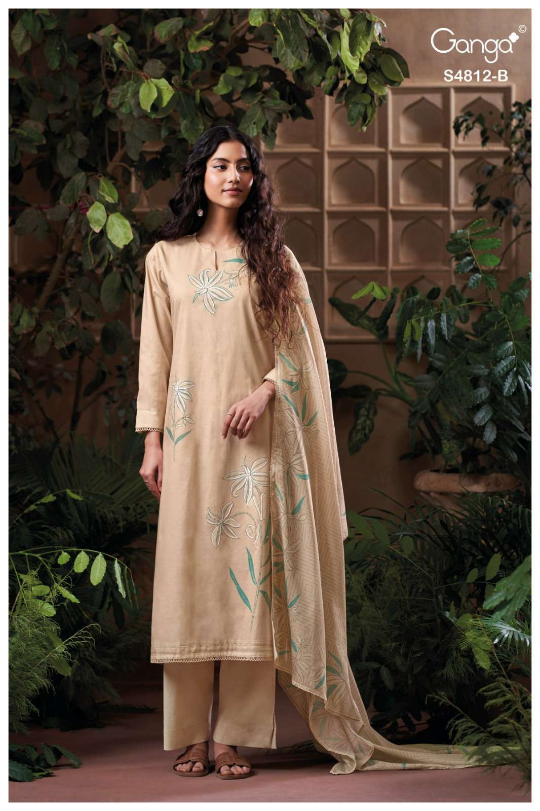 GUNJIKA SERIES 4812 BY GANGA DESIGNER PRINTED WITH HAND EMBROIDERY AND HAND WORK COTTON SUITS ARE AVAILABLE AT WHOLESALE PRICE 
