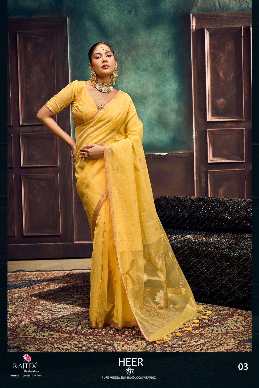 HEER SERIES 001 TO 006 SAREE BY RAJTEX DESIGNER MONGA SILK HANDLOOM WEAVING SAREE ARE AVAILABLE AT WHOLESALE PRICE