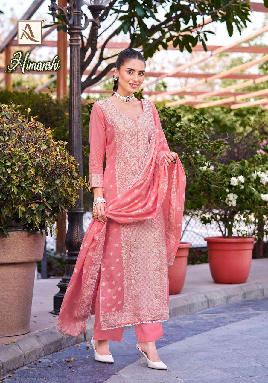 HIMANSHI SERIES 1566 BY ALOK SUITS DESIGNER HAND WORK COTTON JACQUARD SUITS ARE AVAILABLE AT WHOLESALE PRICE