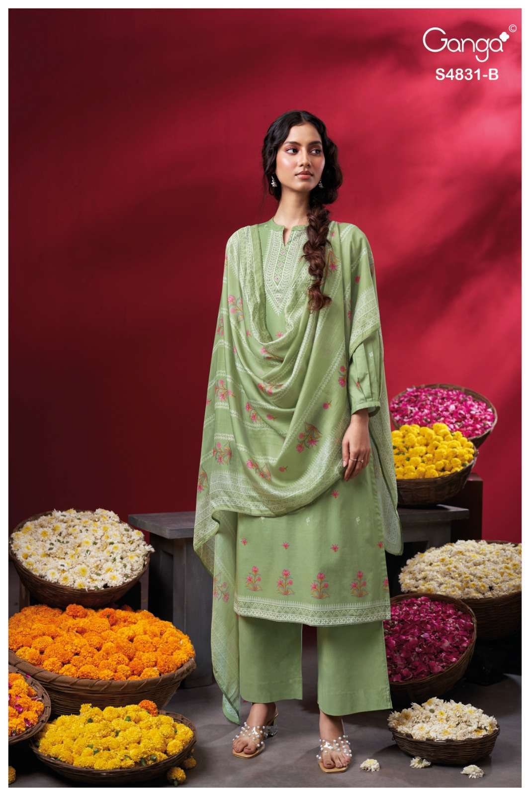 IRAMIKA SERIES 4831 BY GANGA DESIGNER PRINTED WITH HAND WORK AND HAND EMBROIDERY WORK COTTON SUITS ARE AVAILABLE AT WHOLESALE PRICE