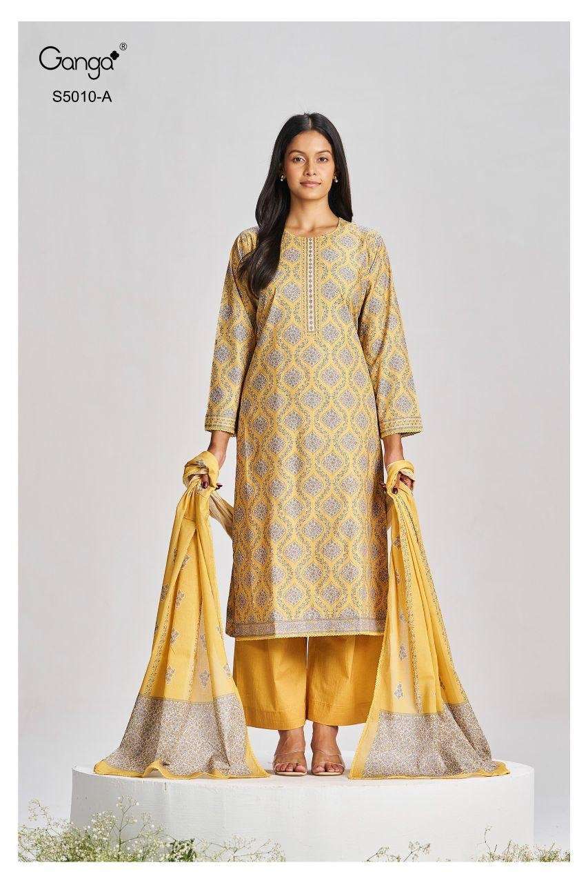 JAGRITI SERIES 5010 BY GANGA DESIGNER PRINTED AND HAND WORK COTTON SUITS ARE AVAILABLE AT WHOLESALE PRICE