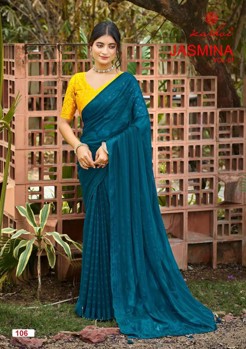 JASMINE VOL-1 SERIES 101 TO 106 SAREE BY KASHVI DESIGNER FANCY SAREES ARE AVAILABLE AT WHOLESALE PRICE