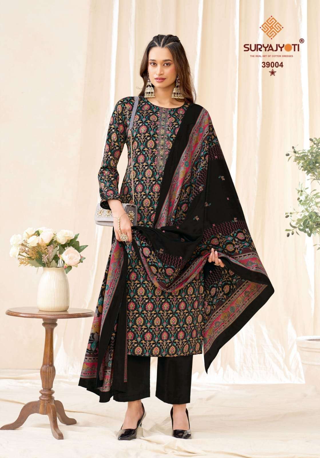 KALKI VOL-39 SERIES 39001 TO 39008 BY SURYAJYOTI DESIGNER WITH DISCHARGE PRINTED AND WORK JAM SATIN SUITS ARE AVAILABLE AT WHOLESALE PRICE