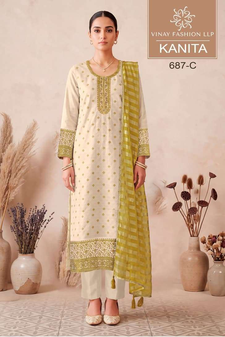 KANITA SERIES 687 BY VINAY DESIGNER HAND WORK VISCOSE KANJIVARAM SILK JACQUARD SUITS ARE AVAILABLE AT WHOLESALE PRICE