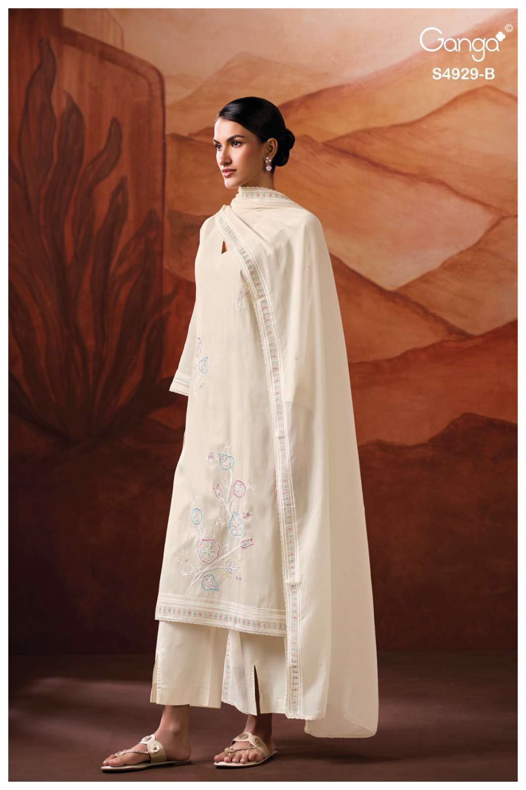 KYLISSE SERIES 4929 BY GANGA DESIGNER EMBROIDERY WORK BEMBERG MUL SUITS ARE AVAILABLE AT WHOLESALE PRICE