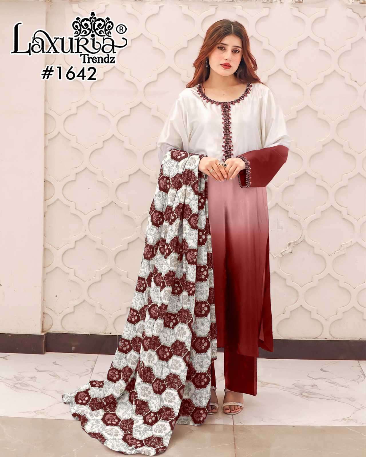 LAXURIA TRENDZ 1642 DESIGNER SATIN TOP WITH PANT AND DUPATTA ARE AVAILABLE AT WHOLESALE PRICE 