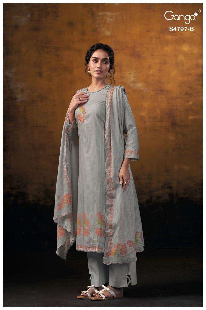 LISHIKA SERIES 4797 BY GANGA DESIGNER HAND EMBROIDERY AND HAND WORK COTTON SUITS ARE AVAILABLE AT WHOLESALE PRICE