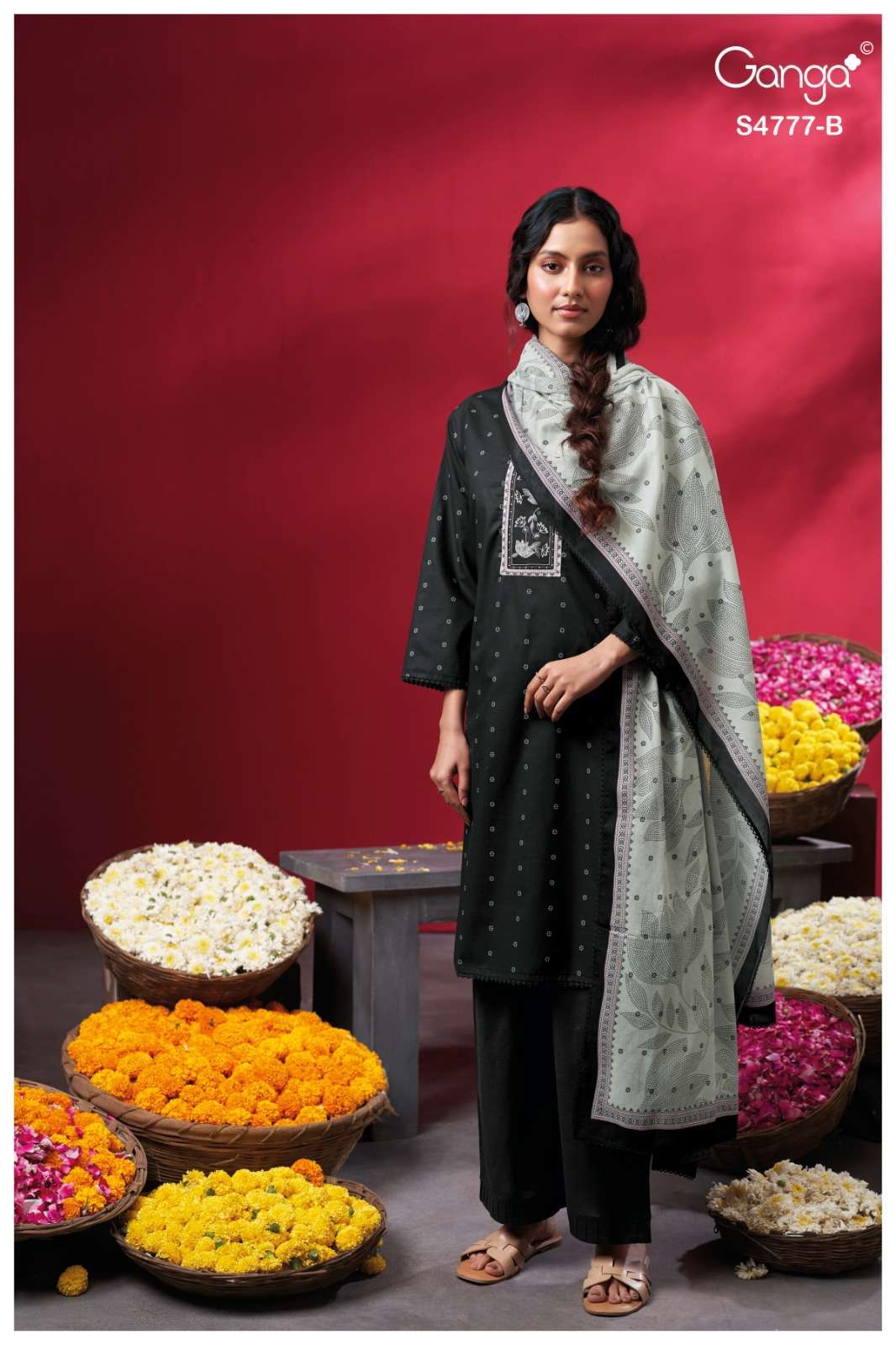 LORAEL SERIES 4777 BY GANGA DESIGNER PRINTED WITH EMBROIDERY AND HAND WORK COTTON SUITS ARE AVAILABLE AT WHOLESALE PRICE
